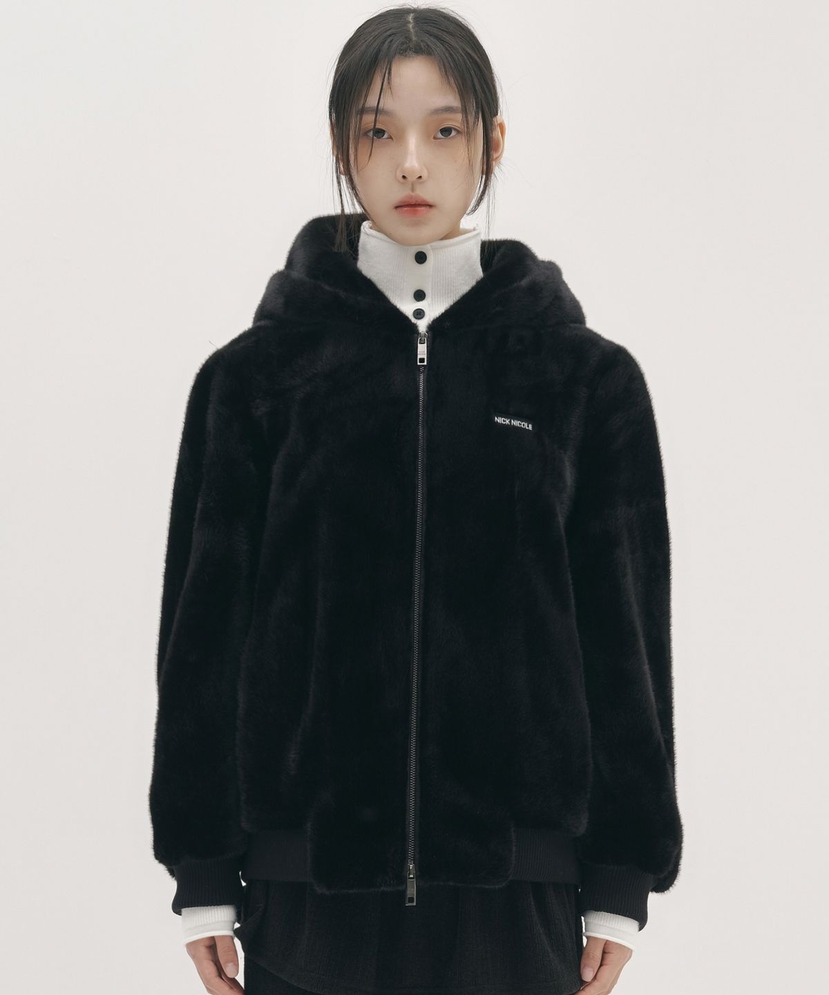 닉앤니콜(NICK&NICOLE) LUXE FUR HOOD BOMBER JACKET_BLACK