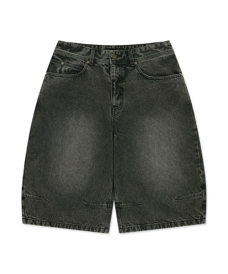 WASHED POCKET PRINT DENIM SHORTS - KHAKI