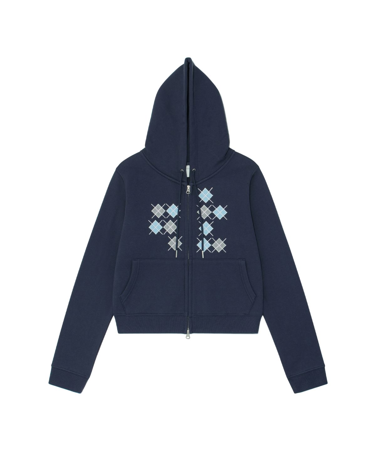 더콜디스트모먼트(THE COLDEST MOMENT) TCM argyle hooded zip-up (navy)