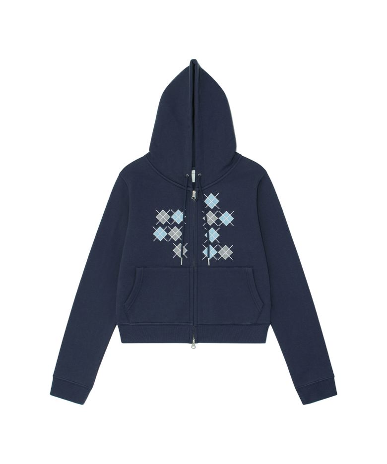 TCM argyle hooded zip-up (navy)