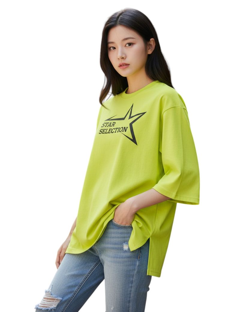 스타셀렉션 빅 로고  7부 티셔츠(NEON YELLOW)