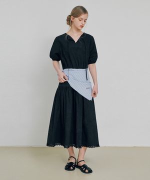 Puff strap long dress BLACK