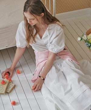 Puff strap long dress IVORY