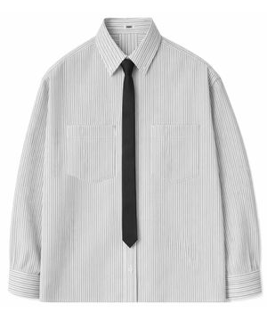 더 시티 투포켓 스트라이프셔츠 (차콜블랙)