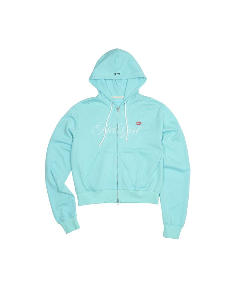 HOT GIRL CRYSTAL ZIP HOODIE [SKY BLUE]