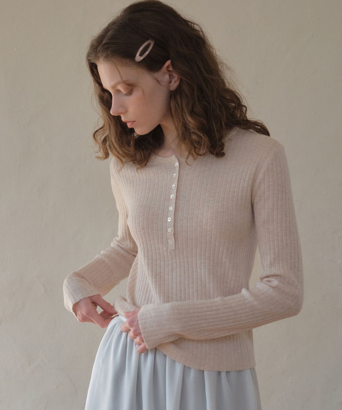 아우어노스텔지아(OURNOSTALGIA) Deep Henry Neck Knit_Soft pink(OC26KN01)