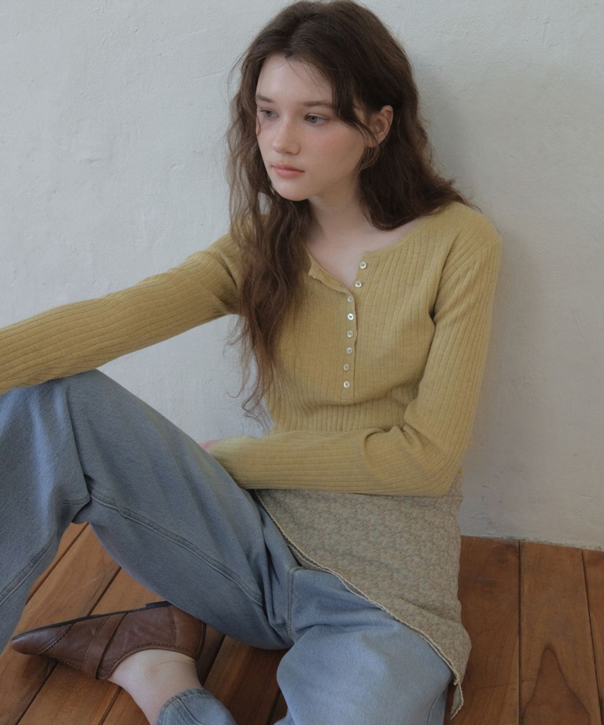 아우어노스텔지아(OURNOSTALGIA) Deep Henry Neck Knit_Vintage yellow(OC26KN01)
