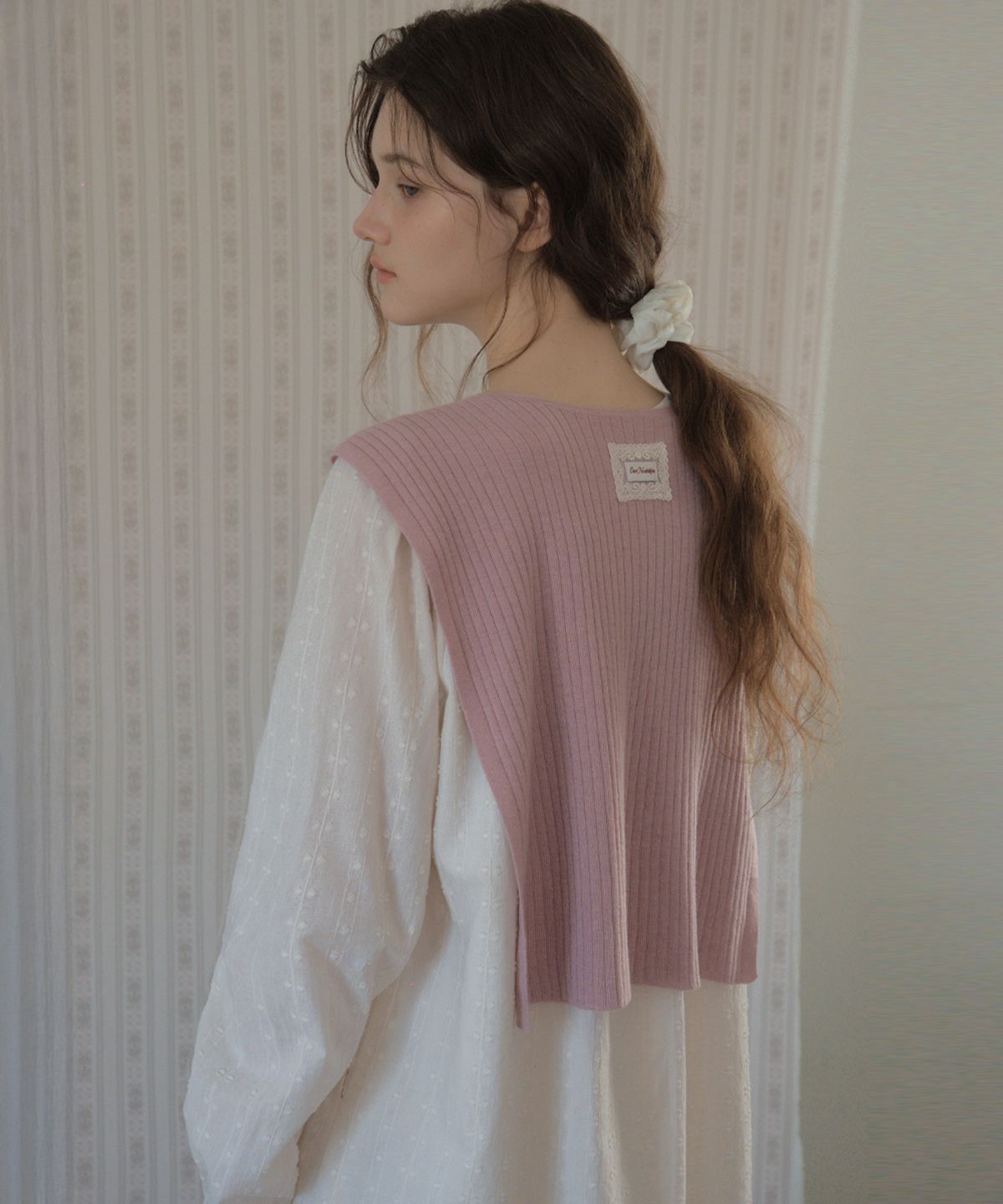 아우어노스텔지아(OURNOSTALGIA) Ribbon Fake Shawl_Soft pink(OC26KN04)