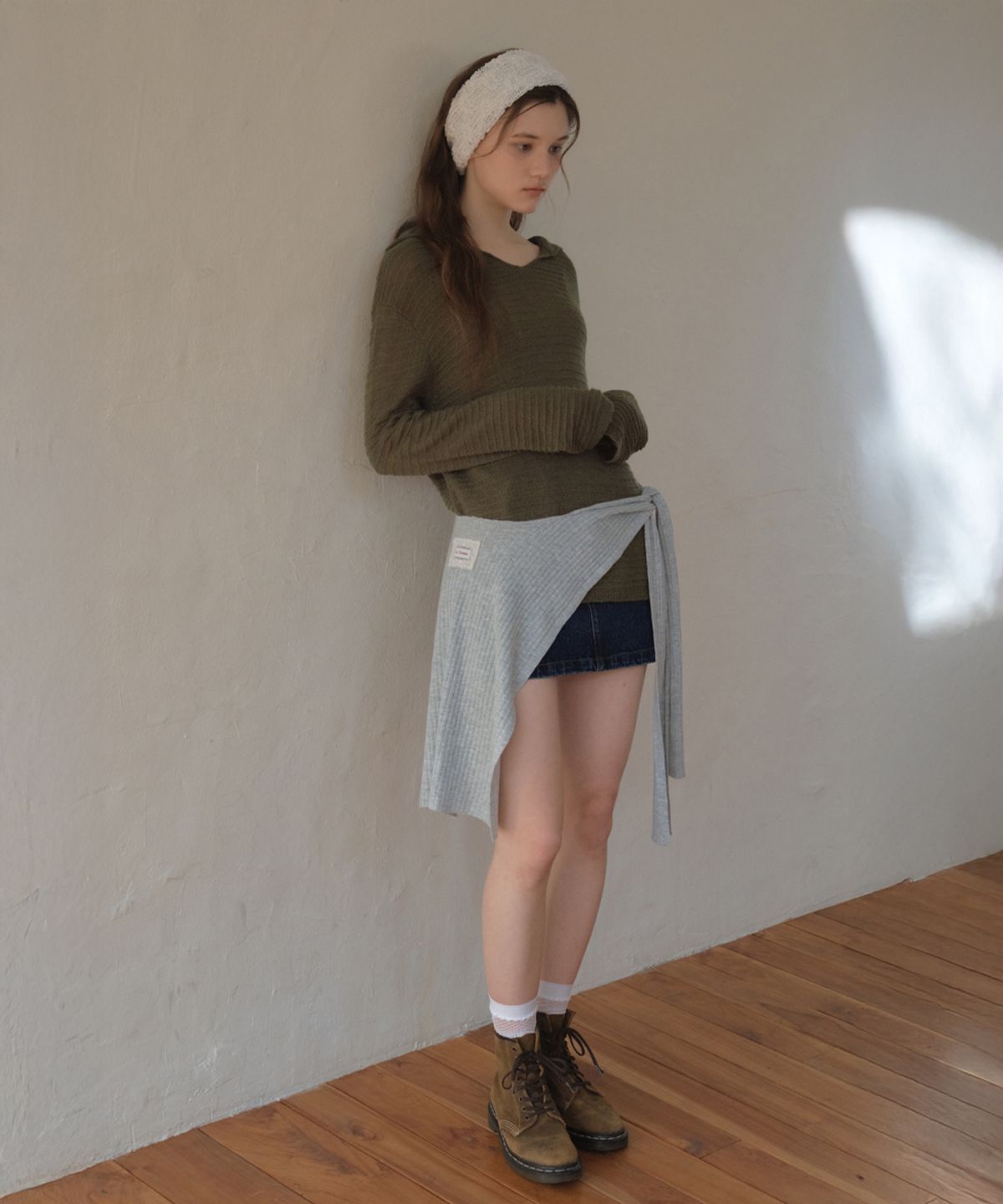 아우어노스텔지아(OURNOSTALGIA) Ribbon Fake Shawl_Light gray(OC26KN04)