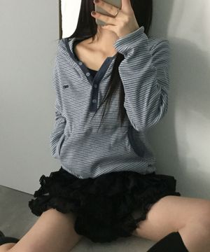 멀티 스트라이프 배색 후드 3color