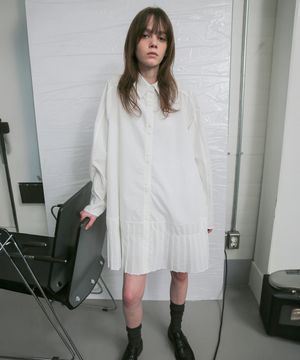 Pleated Shirts Dress  - Off White
