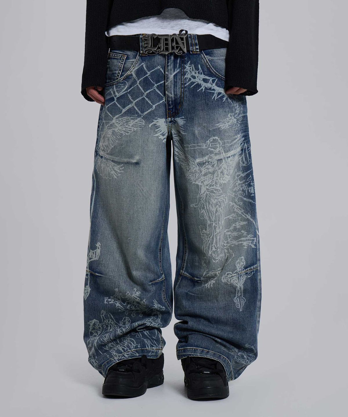 제이디드 런던(JADED LONDON) (U) 디스차지 타투 프린트 진 블루 DISCHARGE TATTOO PRINT JEAN BLUE