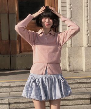 Balloon ribbon striped skirt BLUE