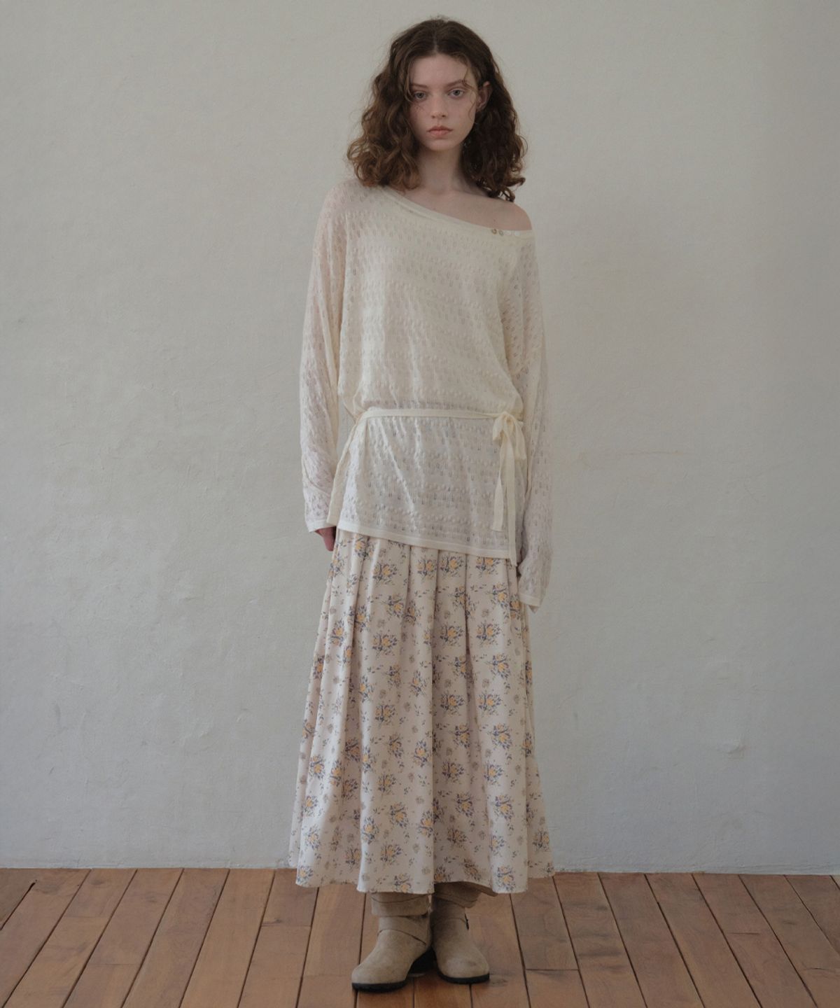 아우어노스텔지아(OURNOSTALGIA) Vintage Bloom Pleats Skirt_Yellow(O26SK02)