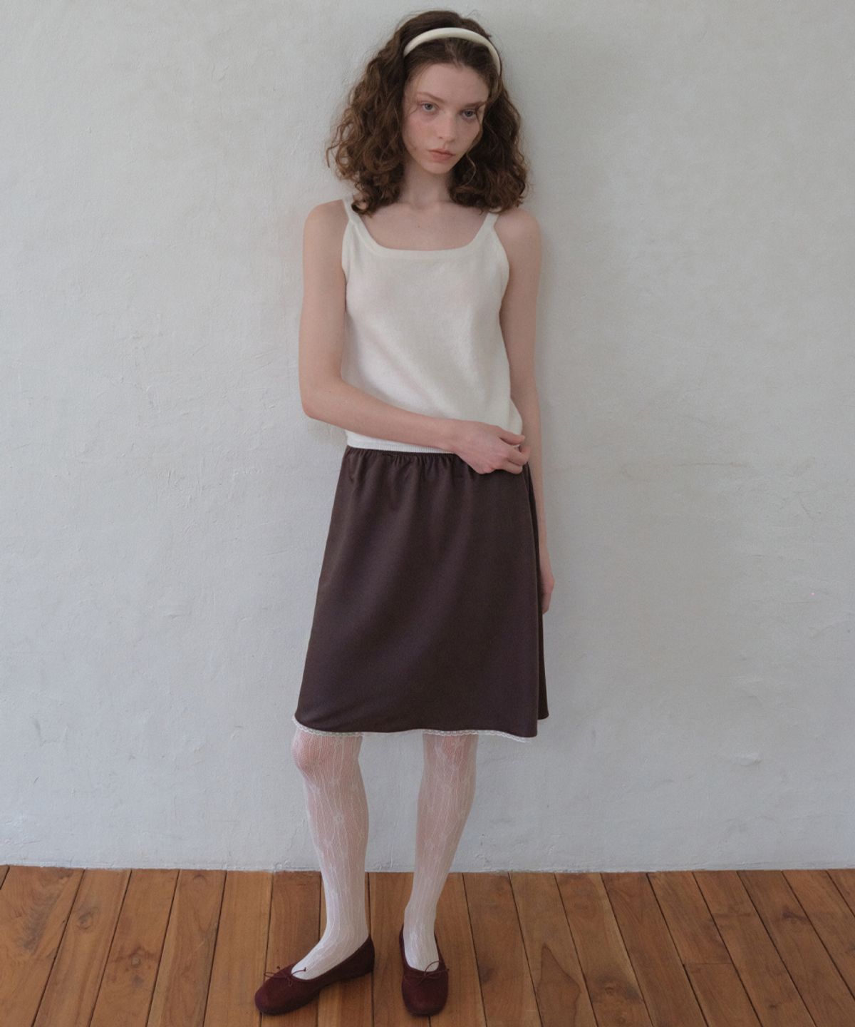 아우어노스텔지아(OURNOSTALGIA) Lace Satin Midi Skirt_Plum purple(O26SK01)
