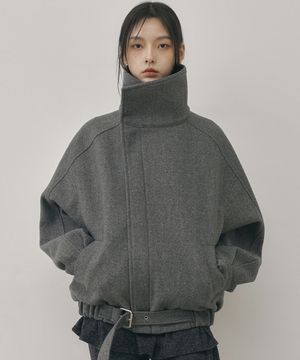 HIGH NECK HALF COAT_CHARCOAL