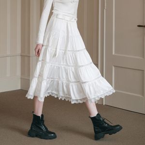Cest_Ribbon lace tiered skirt