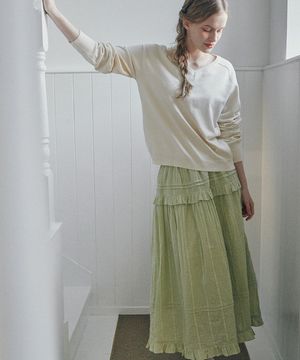 Frill tiered long skirt GREEN