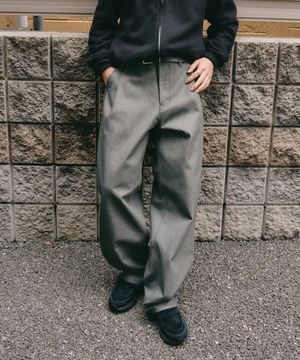 헤링본 오버 커브드 데님 팬츠 [카키 그레이]