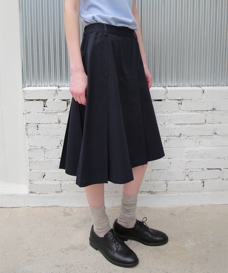 Cotton Chino Pleated Skirt - Classic Navy