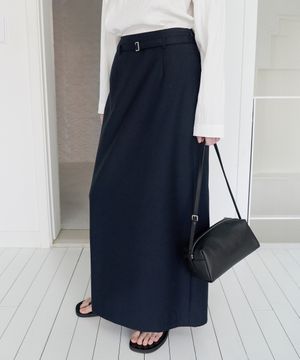 Belted Double Slit Maxi Skirt - Darknight Navy