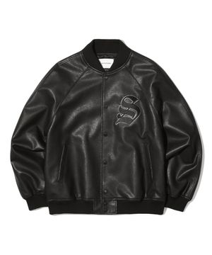 스튜디오 레더 바시티 자켓_블랙