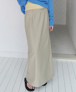 Belted Double Slit Maxi Skirt - Pebble Beige