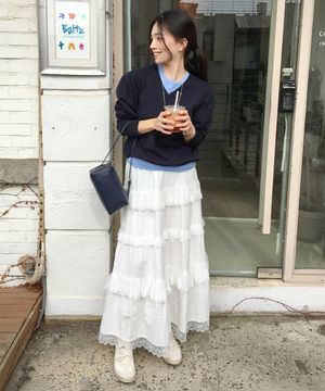 [여울 PICK] Eyelet Tiered Maxi Skirt - Off White