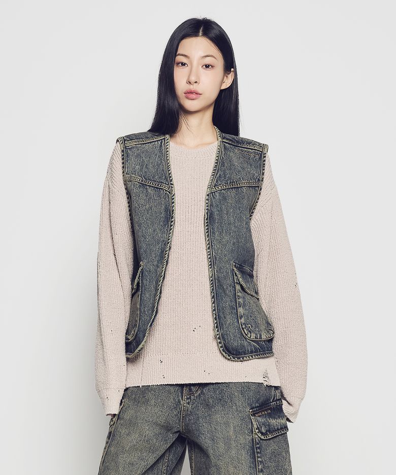 UTILITY DYING DENIM VEST (2 COLOR)