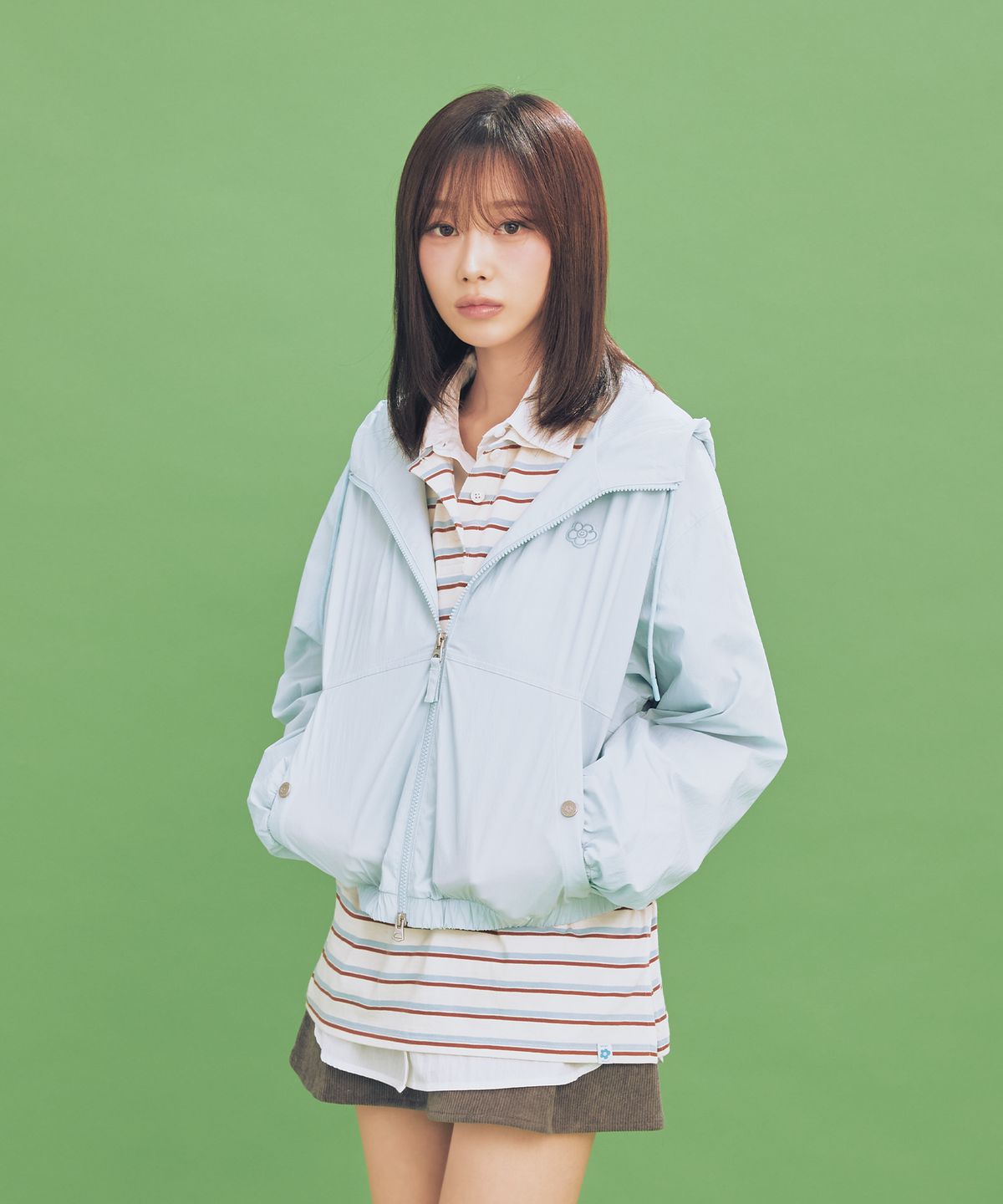 와키윌리(WACKY WILLY) 우먼스 나일론 후드 윈드브레이커 스카이 블루