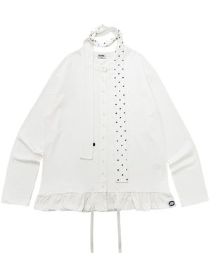 네티 도트스카프셋업 셔링 캉캉 박시 티셔츠 가디건 _아이보리