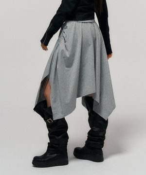 ASYMMETRICAL HEM MIDI SKIRT GREY