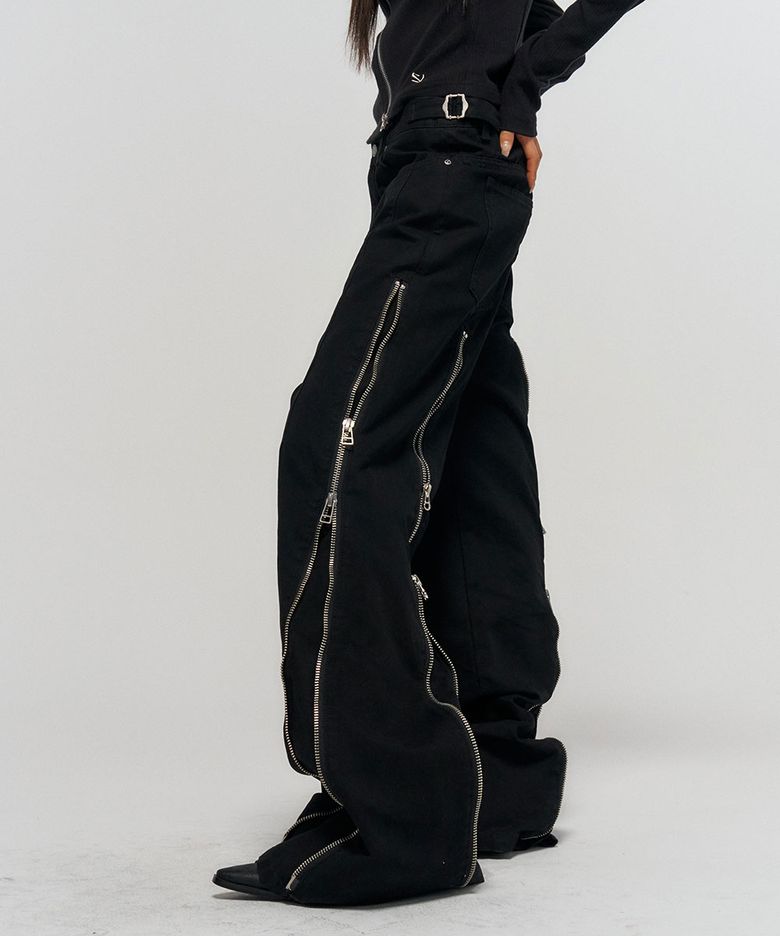 CONVERTIBLE ZIP UP JEANS BLACK
