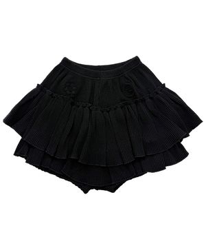 메들리 아플리케 와플 웨스턴 캉캉 티어드 프릴 치마 바지_블랙