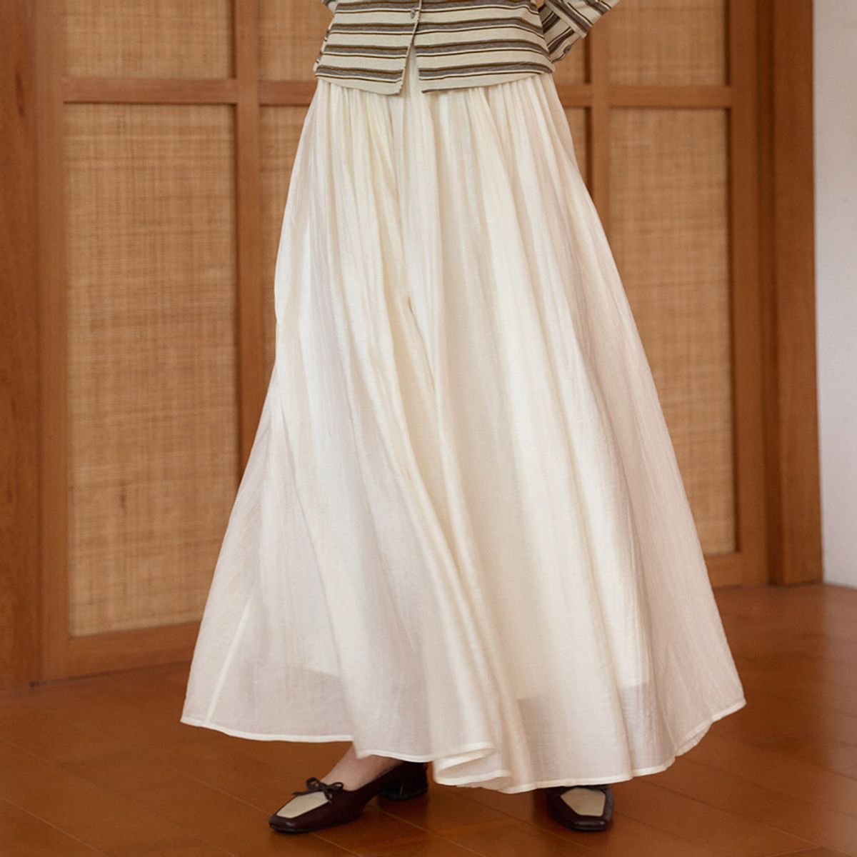 심플레트로(SIMPLE RETRO) SR_Wrinkled gauze skirt_2color