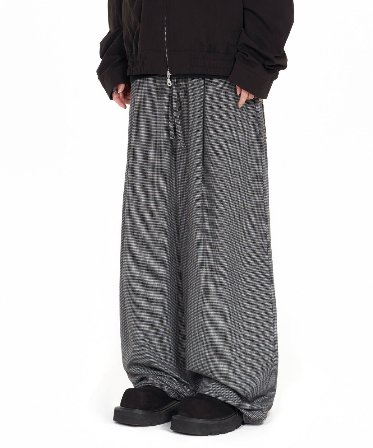 아이돈워너셀(IDWS) Fine Check Balloon Trouser Black