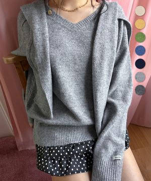 [SET]에센셜 브이 넥 니트 & 숄-7colors