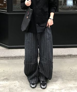 커브 스냅 와이드 팬츠_스트라이프