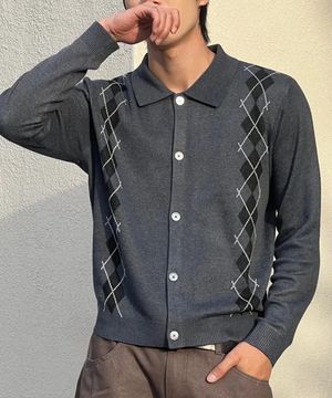 아가일 칼라 카디건_차콜