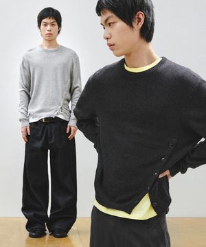 슬릿 버튼 라운드 니트 : 5컬러