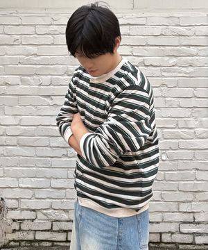 멀티 스트라이프 스냅 카디건_그린