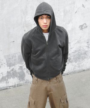 로우 워시드 집업 후디_차콜