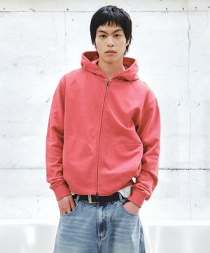 로우 워시드 집업 후디_레드