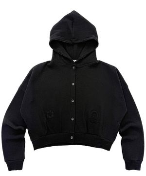 패치 아플리케 와플 웨스턴 후드 점퍼_블랙