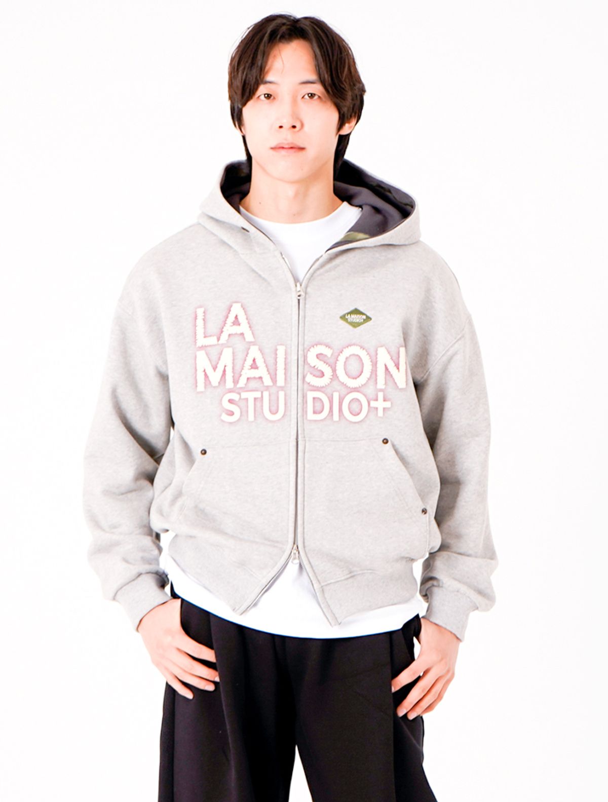 라 메종 스튜디오(LA MAISON STUDIO) LA MAISON ESSENTIAL CROP HOODIE ZIP-UP MELANGRAY(FCG1ZP681M)