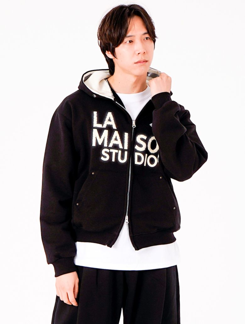 LA MAISON ESSENTIAL CROP HOODIE ZIP-UP BLACK(FCG1ZP681M)