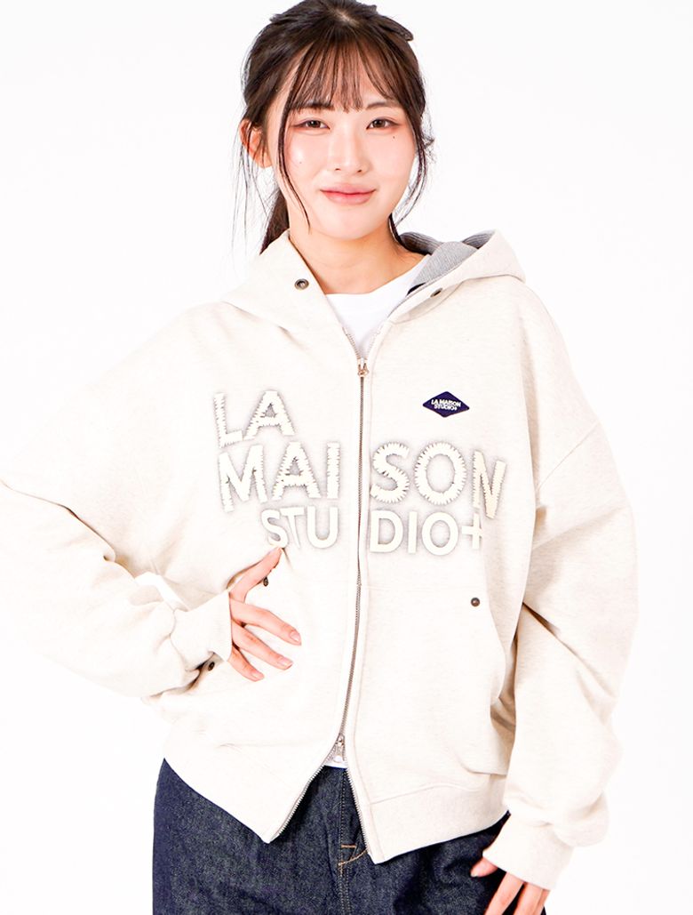 LA MAISON ESSENTIAL CROP HOODIE ZIP-UP OATMEAL(FCG1ZP681M)