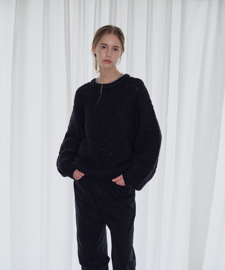 Popcorn Round Knit_Black