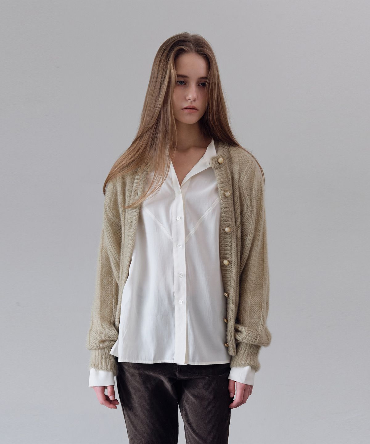 더 릴(THE LILLE) Mohair Vintage Puff Cardigan_Light khaki