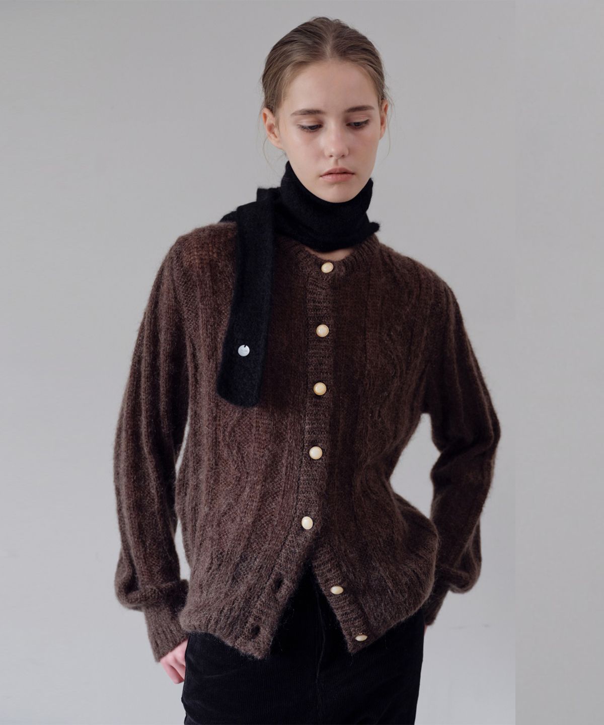 더 릴(THE LILLE) Mohair Vintage Puff Cardigan_Brown